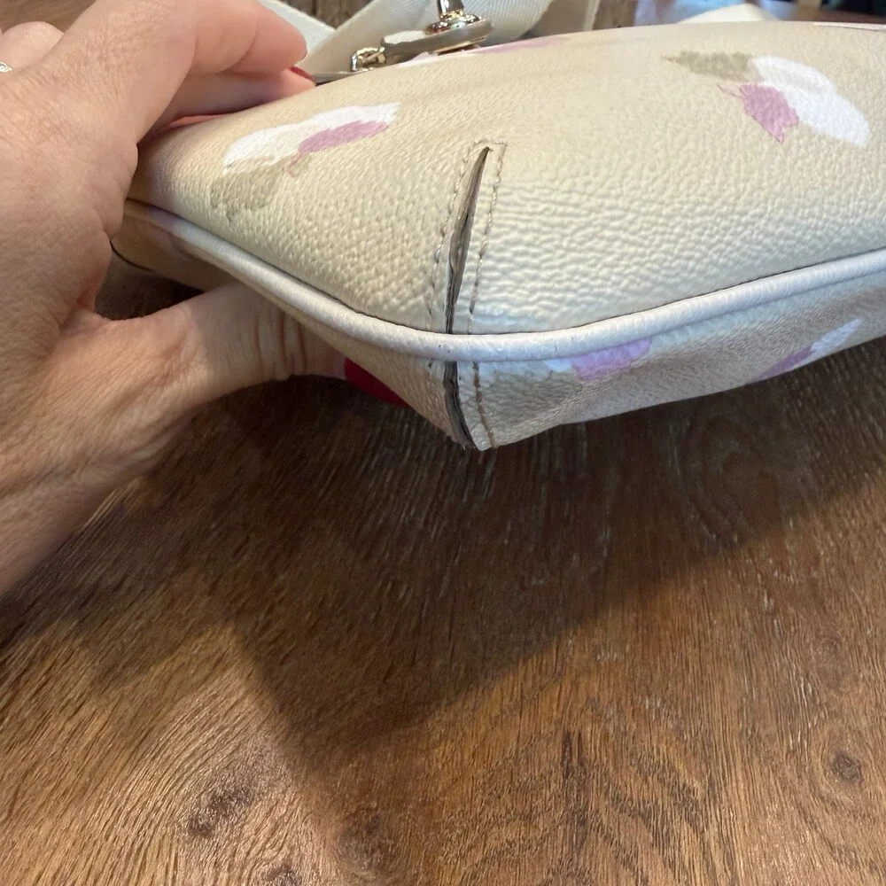 Coach 37588 Taylor Beachwood Floral Leather Crossbody Bag Beige Medium
